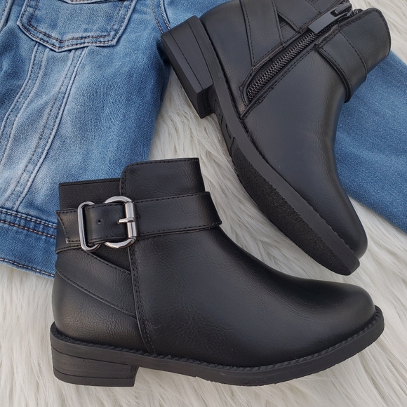 Black Faux Leather Ankle Boots - Picture 2 of 3